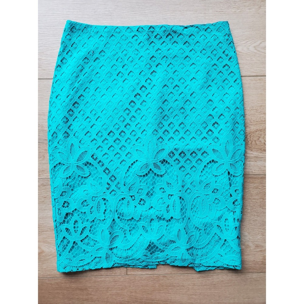 LOFT Womens Teal Floral Lace Pencil Skirt Size 4